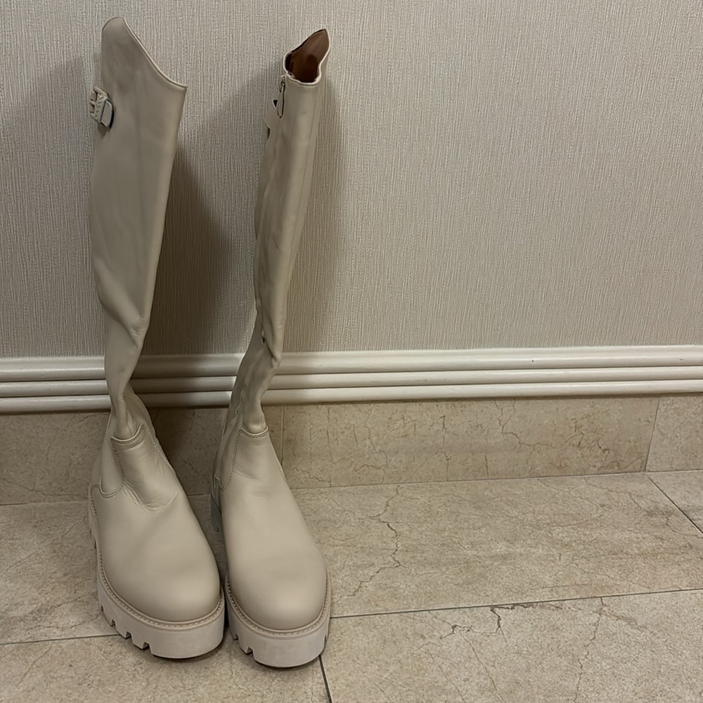 Franco Sarto Balin Cream Knee-High Lug Sole Boots - Picture 4 of 8